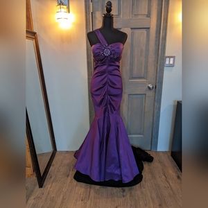 XScape Dresses One Shoulder Purple Mermaid Gown Prom